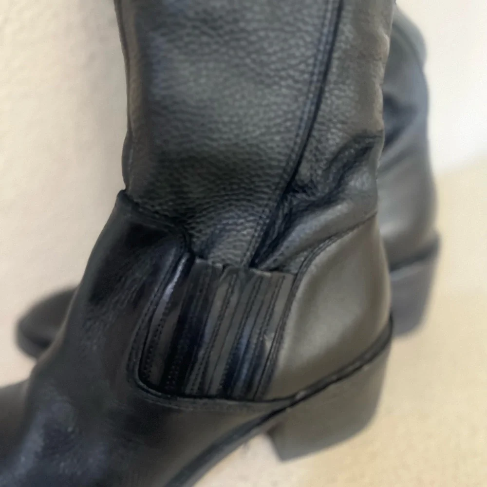 DONALD J PLINER Envy Block Heel Black Leather‎ Tall Ridding Boots Women SZ 7.5